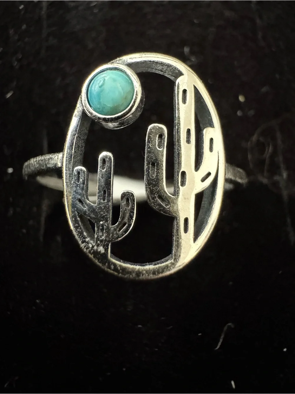 Sterling Silver Cactus Ring with Turquoise Stone‎ - Women's Jewelry